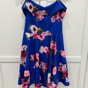 B Darlin Royal Blue Off-Shoulder Floral Mini Dress
